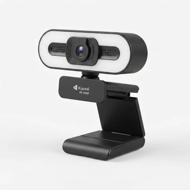 كاميرا ويب Kisonli D2 Full HD 1080p USB مع إضاءة حلقية مدمجة وكشف تلقائي للضوء - أسود - عام بالجملة Errayhany Grossiste المغرب