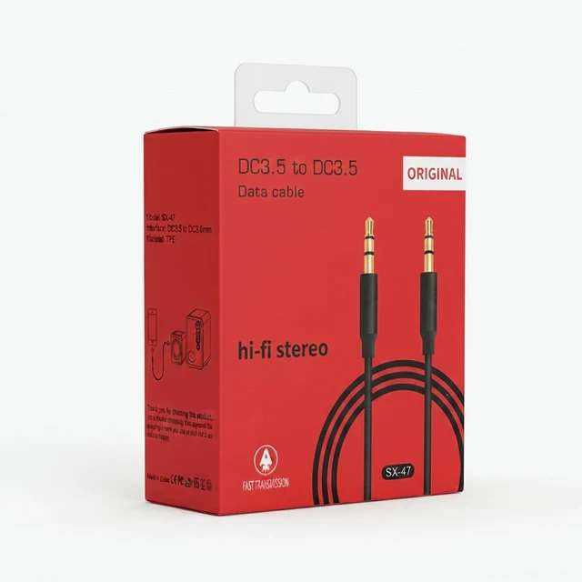 كابل صوت AUX DC3.5 إلى DC3.5 ستريو هاي فاي أصلي SX-47 للهواتف الذكية ومكبرات الصوت - عام بالجملة Errayhany Grossiste المغرب