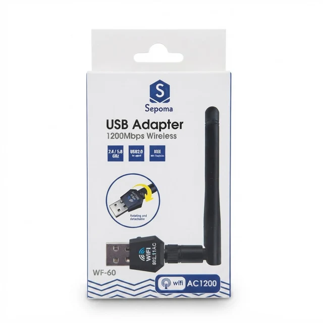 محول USB واي فاي سيبوما WF60 بسرعة 1200 ميجابت في الثانية ثنائي النطاق مع هوائي قابل للفصل - شبكات بالجملة Errayhany Grossiste المغرب
