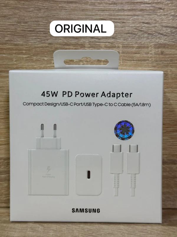 شاحن سامسونج أصلي 45 واط PD مع كابل USB-C إلى USB-C (5A/1.8m) - شحن سريع - شواحن بالجملة Errayhany Grossiste المغرب