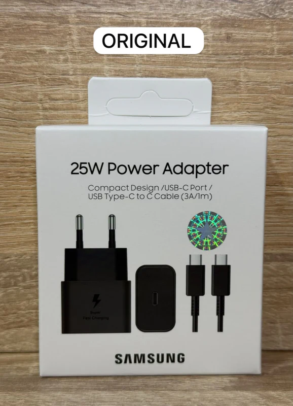شاحن سامسونج أصلي 25 واط USB-C مع كابل Type-C إلى Type-C (1 متر) - شحن سريع - شواحن بالجملة Errayhany Grossiste المغرب