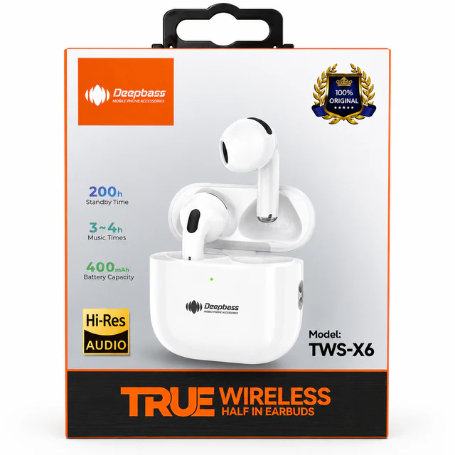 سماعات أذن لاسلكية AIRPODS DEEPBASS TWS-X6 True Wireless Hi-Res Audio - أبيض - سماعات بالجملة Errayhany Grossiste المغرب