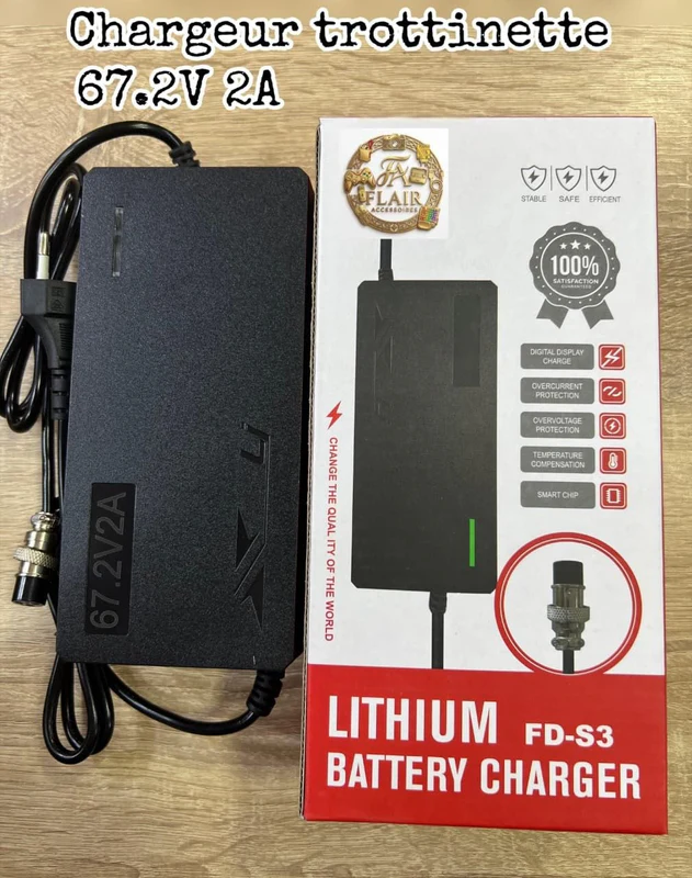 CHARGEUR TROTINETTE LITHIUM BATTERY CHARGER FD-S3 67.2V 2A - شواحن بالجملة Errayhany Grossiste المغرب